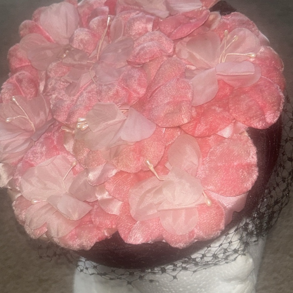 Vintage Pink and Black Velvet Floral Women's Hat